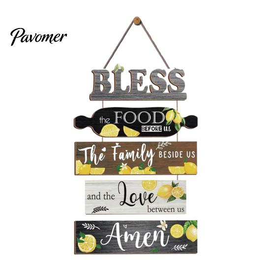 Kitchen Wall Plaque with Rope Wooden Decor, 5 Panel Bless Food Family Love Farmhouse Style Decor Hanging Sign, Art for Dining Room Living Splicing