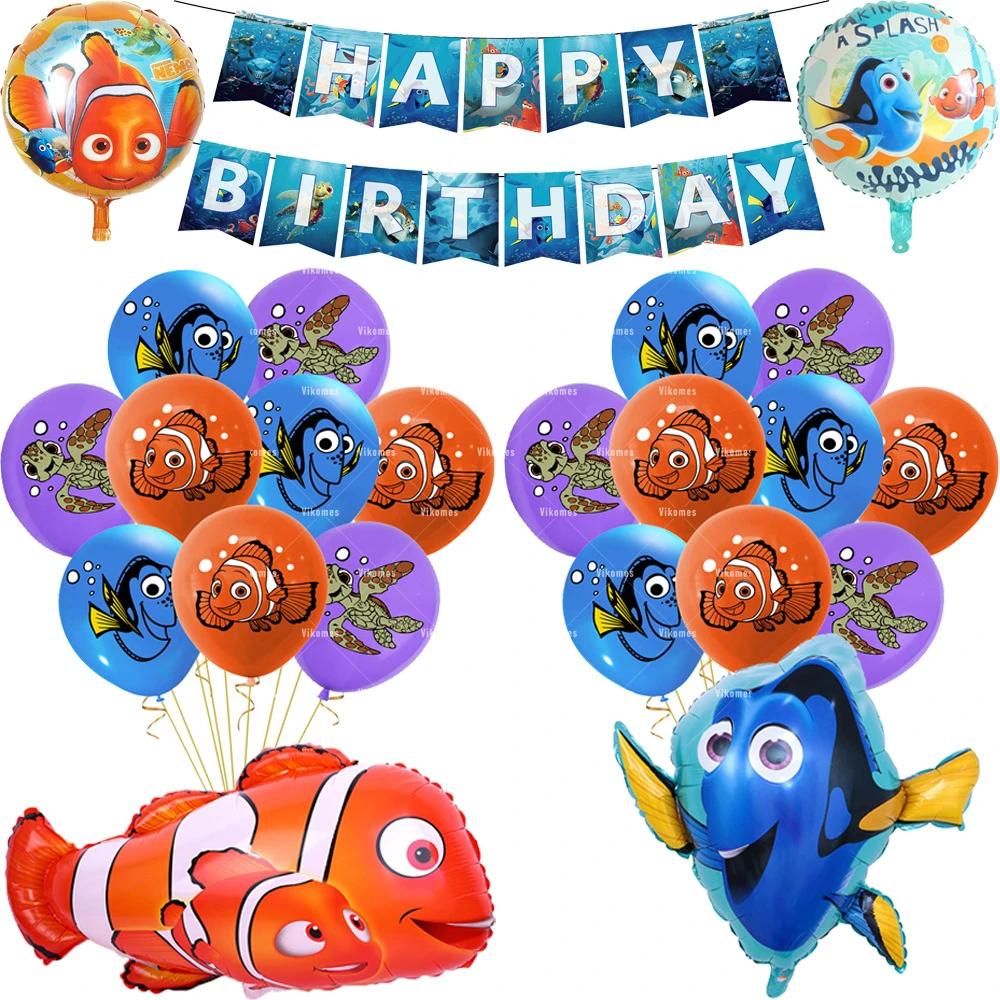 Finding Nemo Latex Balloons Clownfish Ocean Sea Clown Fish Foil Ballons Happy Birthday Banner Cake Topper Party Decor Toy