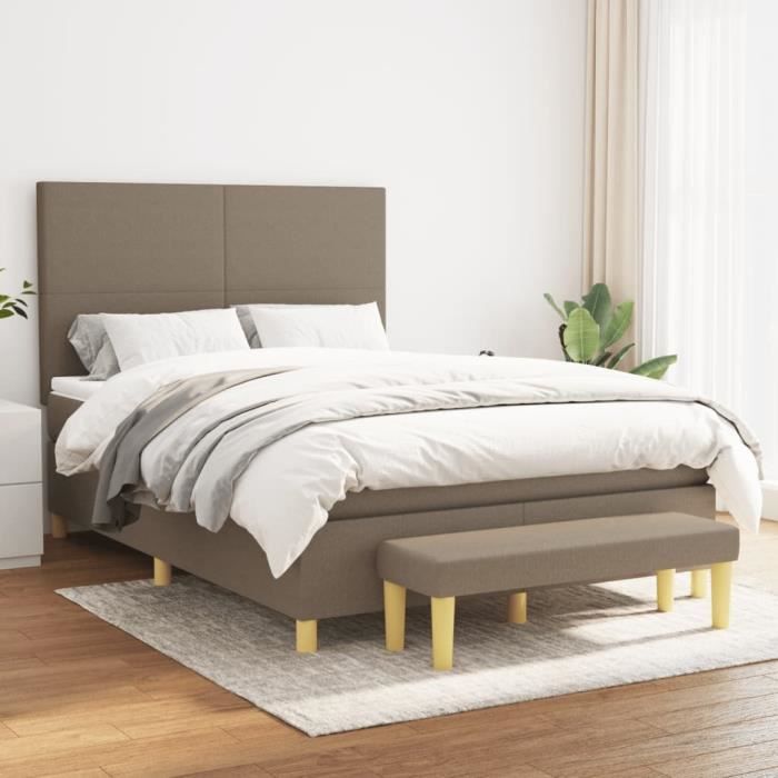 3136993 vidaXL Divan Bed with Mattress Taupe 140x190 Cm Fabric