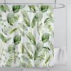 Watercolor Leaves On The Top Plant With Floral Bathroom Greenery Leaf Decoration Watercolor Botanical Shower Curtain With Hooks