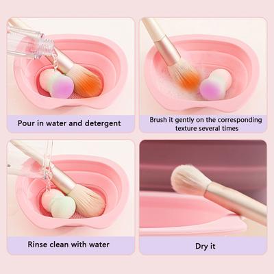 Recipiente de limpieza plegable de silicona suave para brochas de maquillaje, tapete de limpieza, limpiador de brochas para sombras de ojos, caja de fregado, herramientas de limpieza