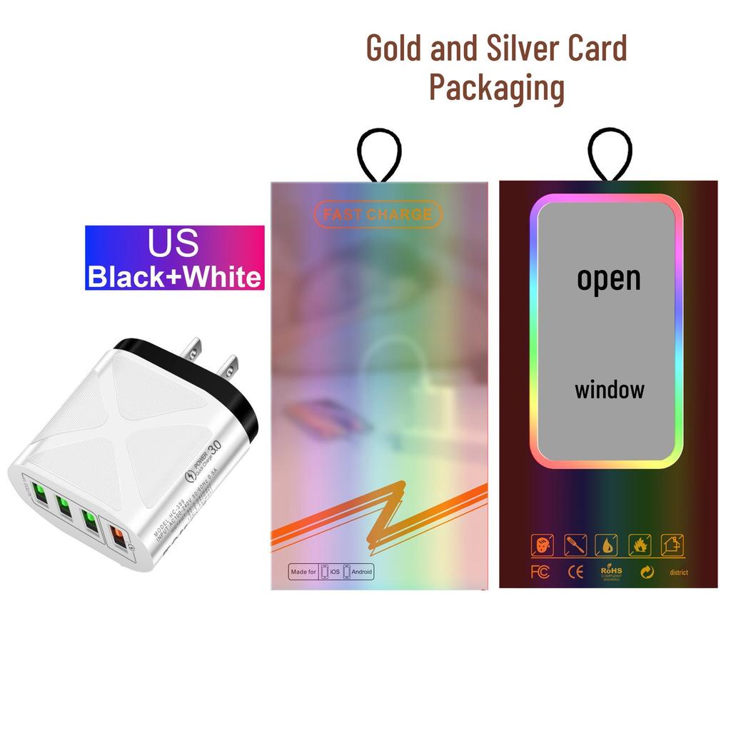 4-Port USB Fast Charger 5V/9V/12V QC3.0, European/American/British/Australian Standards, New Model