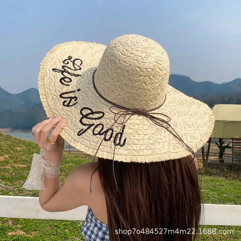 French Small Daisy Large Brim Breathable Straw Hat Women's Summer Seaside Vacation Woven Hat Raffia Sun Hat Tide