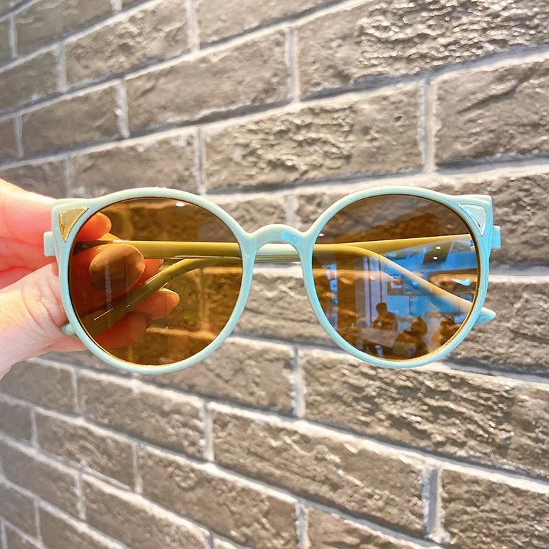 Fashion Fashionable Trendy Cat Ear Sunglasses for Kids Children Round Frame UV Protection Sun Glasses Boys Girls Summer Outdoor Eyewear