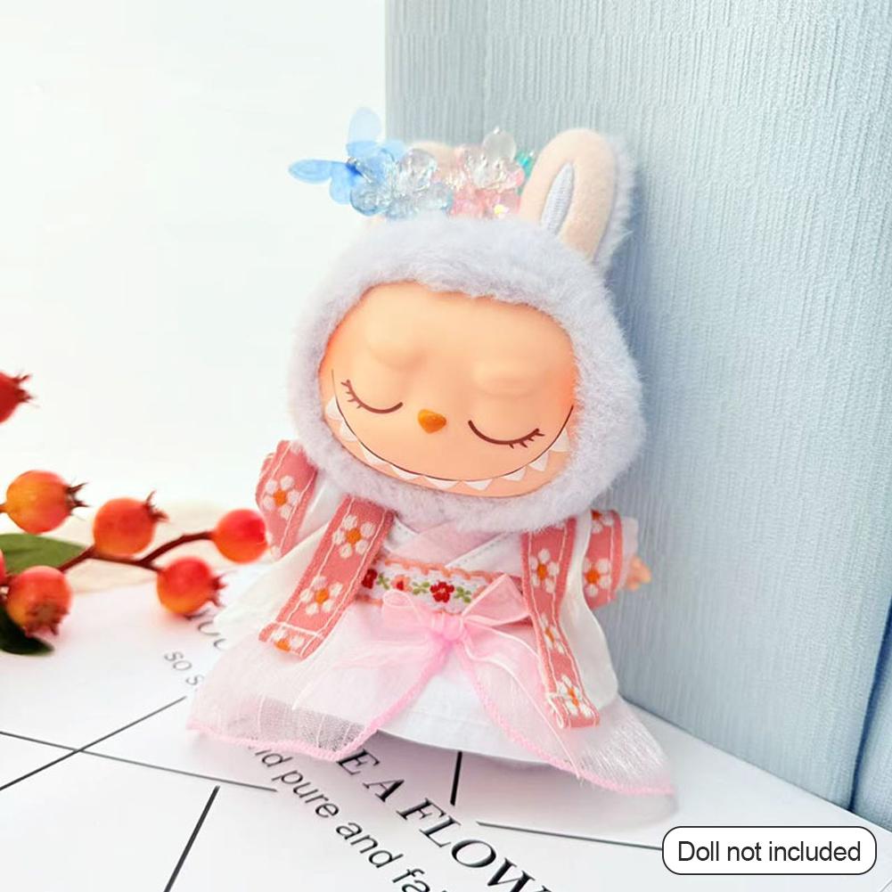 

Набір Ханфу, підходить для одягу для ляльки Лабубу 17 см, елегантна міні-сукня з делікатними стрічками, милі декоративні ляльки, міні-модні аксесуари 02#