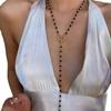 Versatile Long Necklace Crafted from Black Glass Beads and Colorful Accent for Office Wear and Social Gatherings