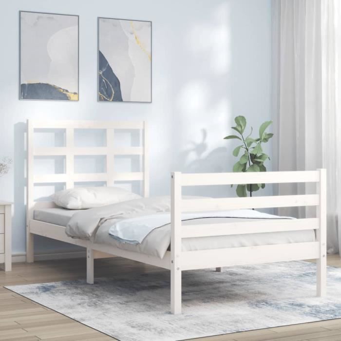 VidaXL Bed Frame with Headboard White 90x200 Cm Solid Wood 3193972