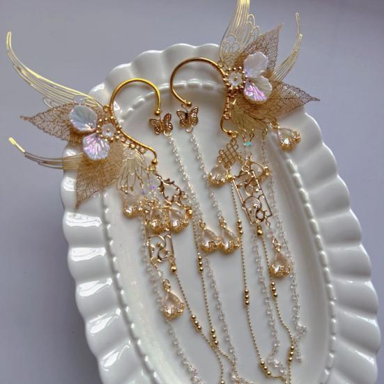1 Pair Women Earrings Fairy Ear Cuffs Dreamy Mermaid Fin Butterfly Wing Decoration Halloween Christmas Cosplay