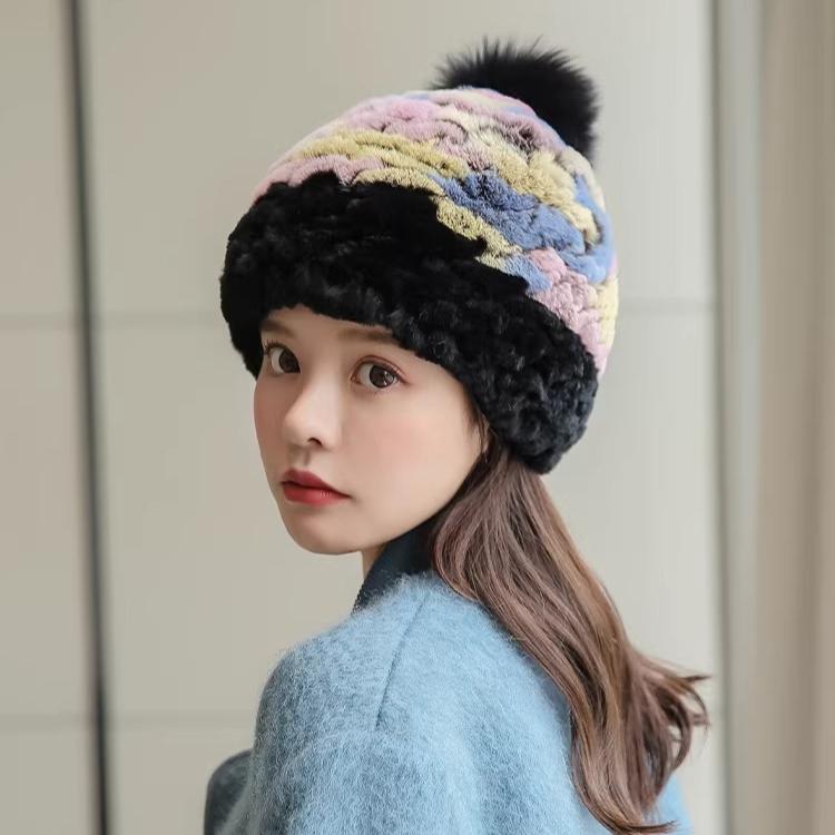 Rabbit Fur Hat Women's Autumn and Winter Thickened and Velvet Versatile Plush Ear Protection Warm Fur Fur Woven Hat Korean Version