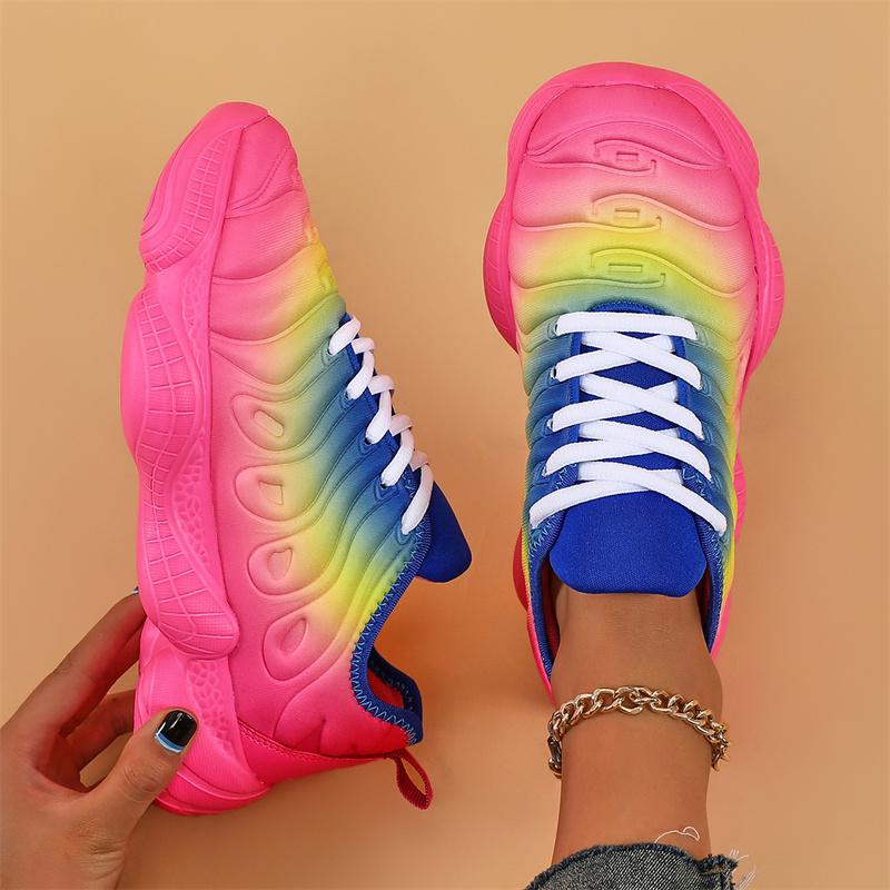 Damen Sneakers Mode Regenbogenfarben Plateauschuhe Lässige Wanderschuhe Bequeme Leichte Outdoor-Damen Vulkanisierte Schuhe