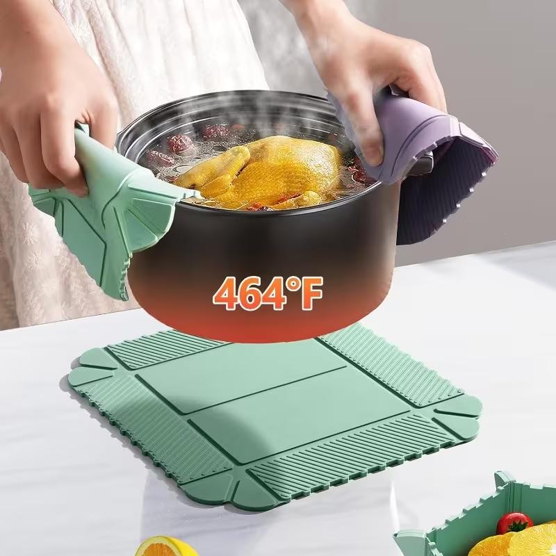 Silicone Magnetic Snack Container Collapsible Multi-use Reusable Camping Storage Basket Foldable Fruit Trays Heat Insulation Pad зелёный