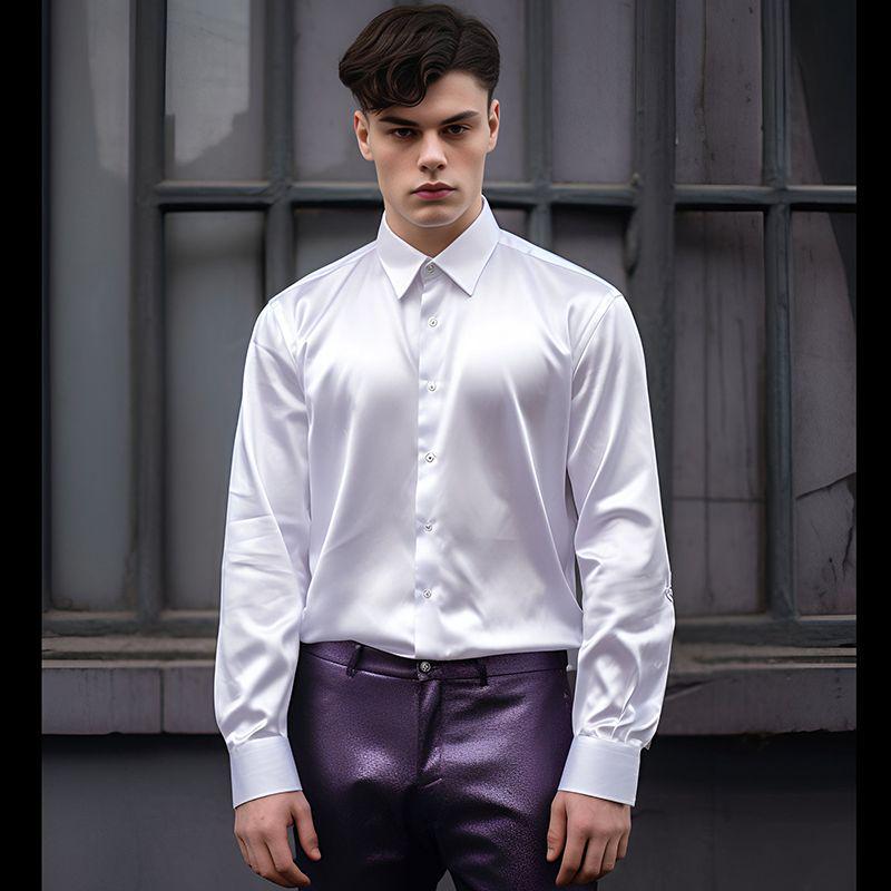 2025 Men's Shiny Satin Long-Sleeve Shirt - Spring/Autumn Trendy Nightclub Style.