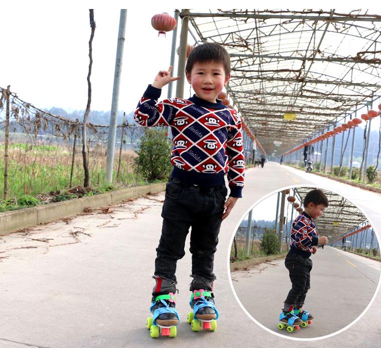 Children's Double-Row Four-Wheel Roller Skates with Protective Gear