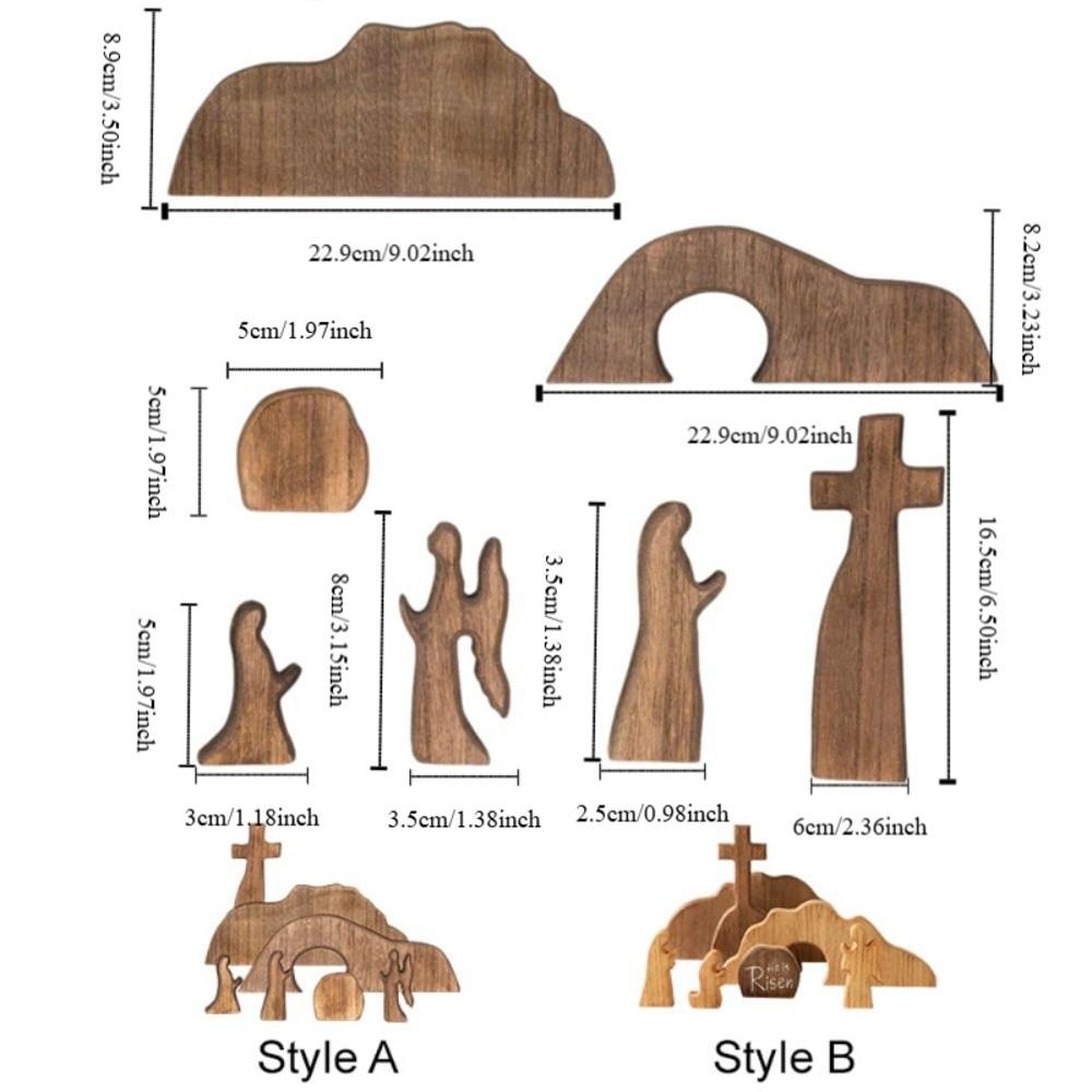Wooden Empty Tomb Easter Scene Ornament Mini Decorative Easter Resurrection Scene Statue DIY Easter Cross Ornament
