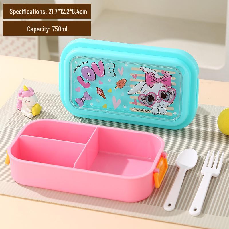 Cartoon Double-Layer Rectangular Lunch Box for Kids - Microwave Safe with Sealed Compartments