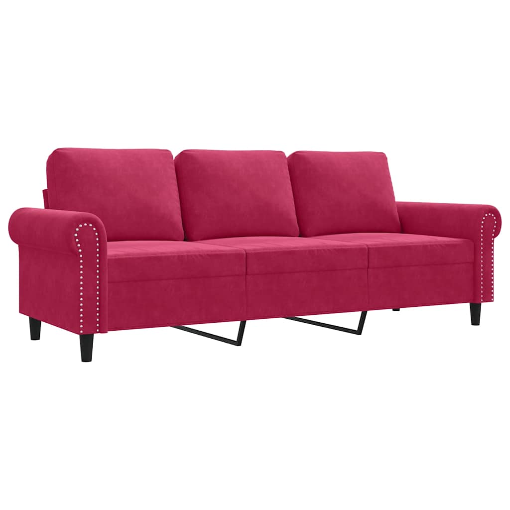 Vidaxl 3-Sitzer-Sofa, Weinrot, 180 cm, Mit Samt bezogen