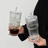 Trendy Large-Capacity Glass Cup with Lid & Straw, Vertical Stripes - Perfect for Cold Drinks, Juice, Coffee, or Water