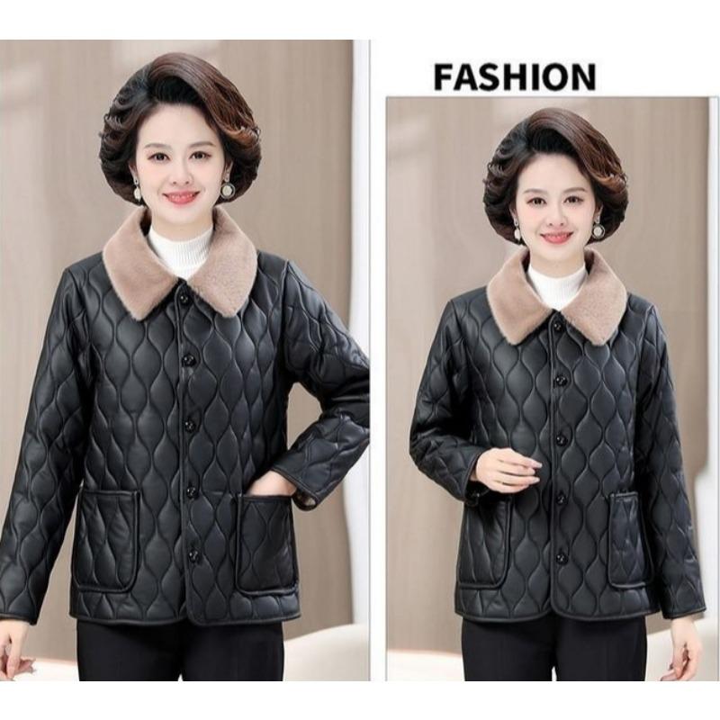 Toamnă Iarnă Femei de vârstă mijlocie Plus catifea Căldură de lungime mijlocie haină de piele largi Jacheta de piele Îmbrăcăminte de mamă Jachetă casual