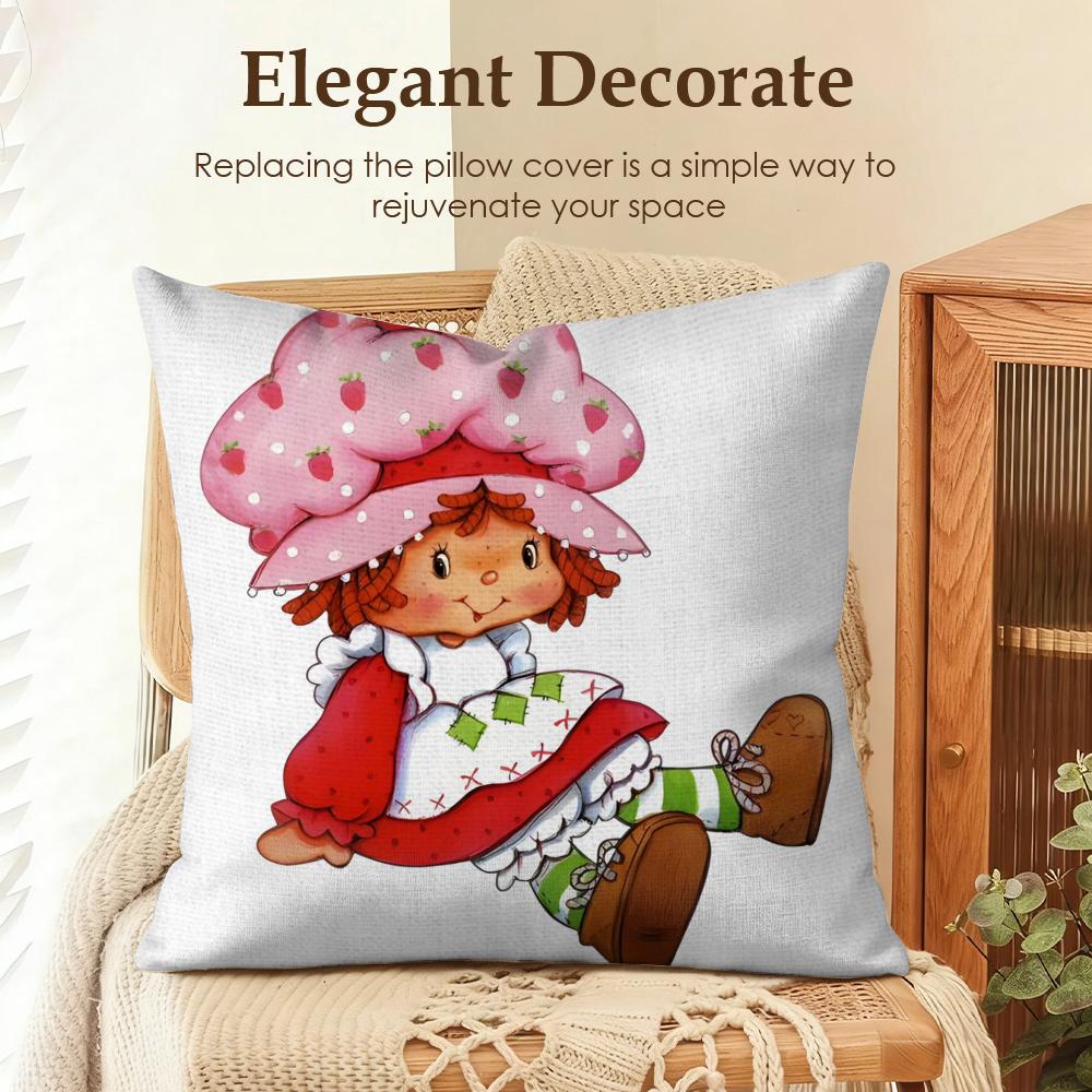 Cute SStrawberry Shortcake Cushion Cover Natural Linen Organic Fabric DoubleSided Printing Sofa Home Decor Gift Pillow Case