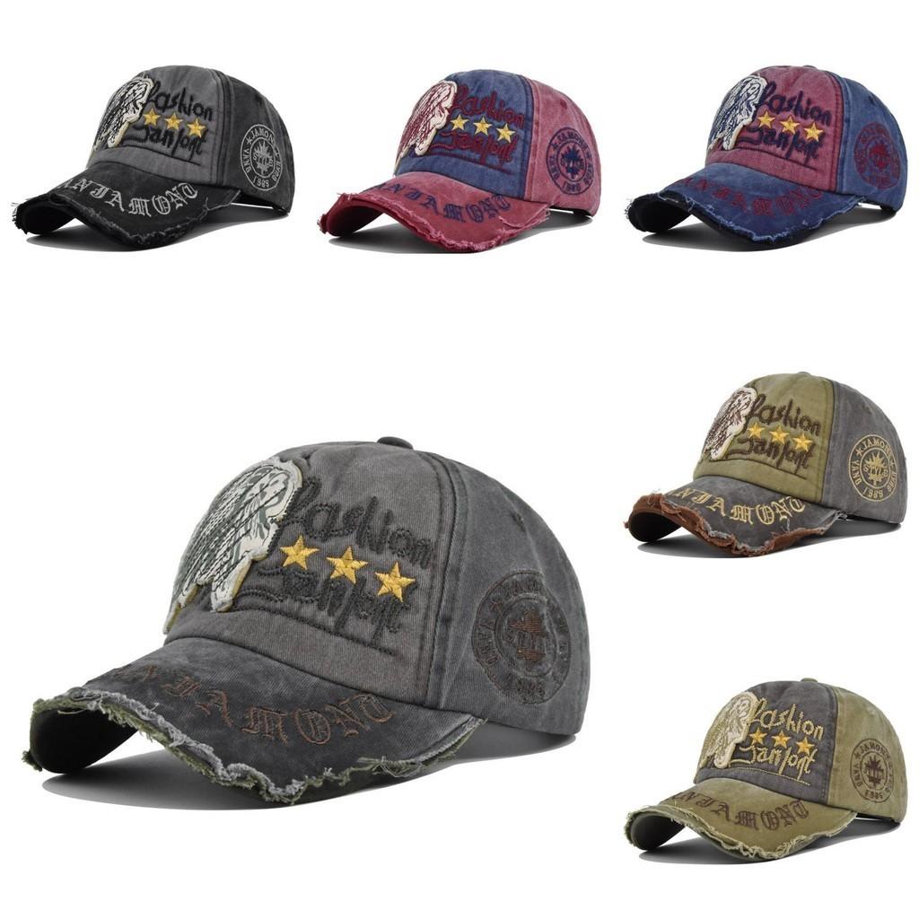 Vintage Skull Embroidered Baseball Cap Sun Hat Washed Cotton Curved Brim Adjustable Size