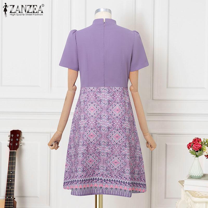 ZANZEA Women Casual Round Neck Short Sleeve Summer Print Dress