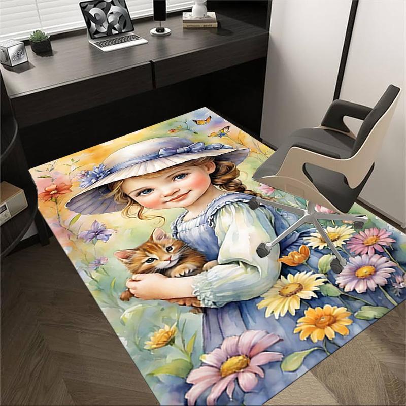 1PC girl flowers Extra Large Non Slip Floor carpet, Office, family, Studio   Large Area Rug Indoor Rugs, Bold Statement Piece