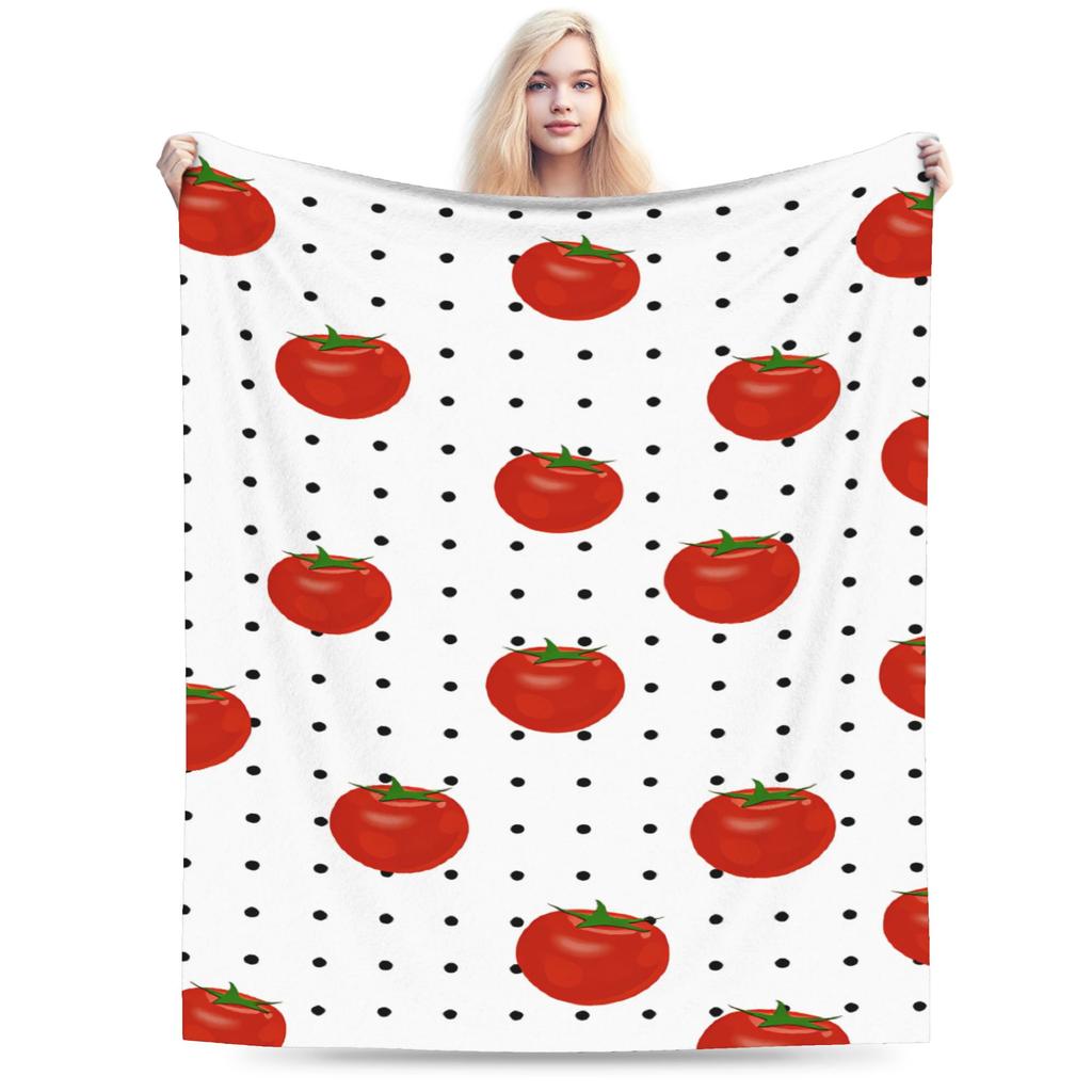 Tomato - Red Background Throw Blanket Soft Comfy Novelty Blanket For Living Room Plane Travel Flannel Bedspread Bed Cover