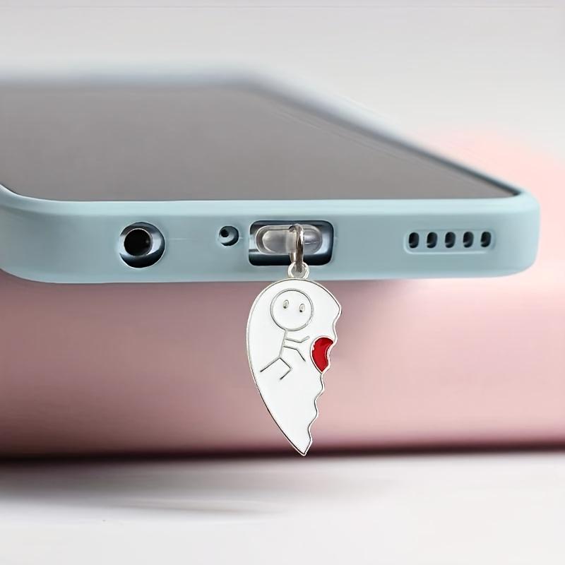 1 Pair of Heart-Shaped Couple Stick Figure Phone Dust Plugs, 2pcs Keep the Phone Ports Clean and Add a Romantic Touch, Stylish and Practical