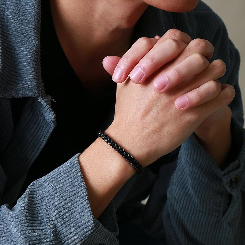 Xiaomi Vnox Franco-Kettenarmbänder für Herren, Quadratische mehrlagige kubanische Kettenglieder-Armband aus Edelstahl, Lässiger männlicher Punk-Schmuck