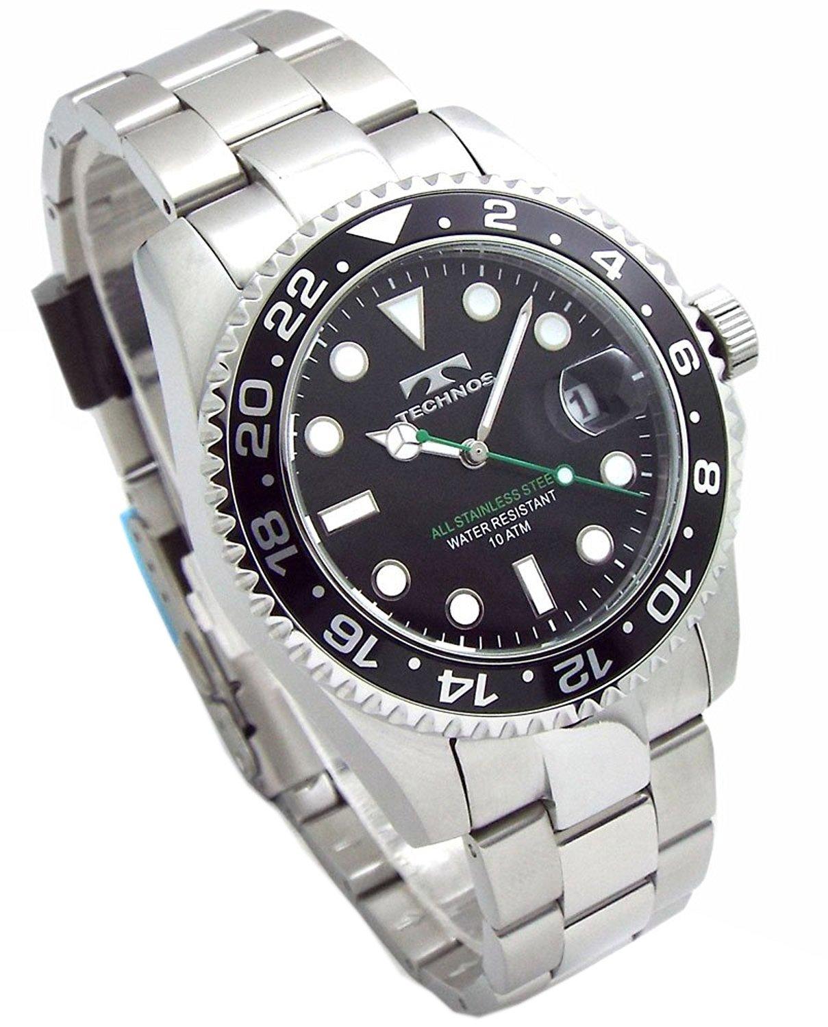 

TECHNOS Мужские часы Часы для дайверов Вращающийся безель Водонепроницаемость 10 АТМ Черный циферблат Инструмент для регулировки ремешка Набор SM-412-SB чёрный