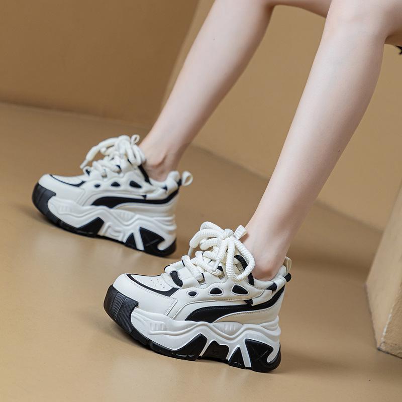 Thick-soled Heightening Dad Shoes Women's 2025 Autumn and Winter New Color Matching Casual Sports Shoes Small Velvet Muffin Women's Shoes