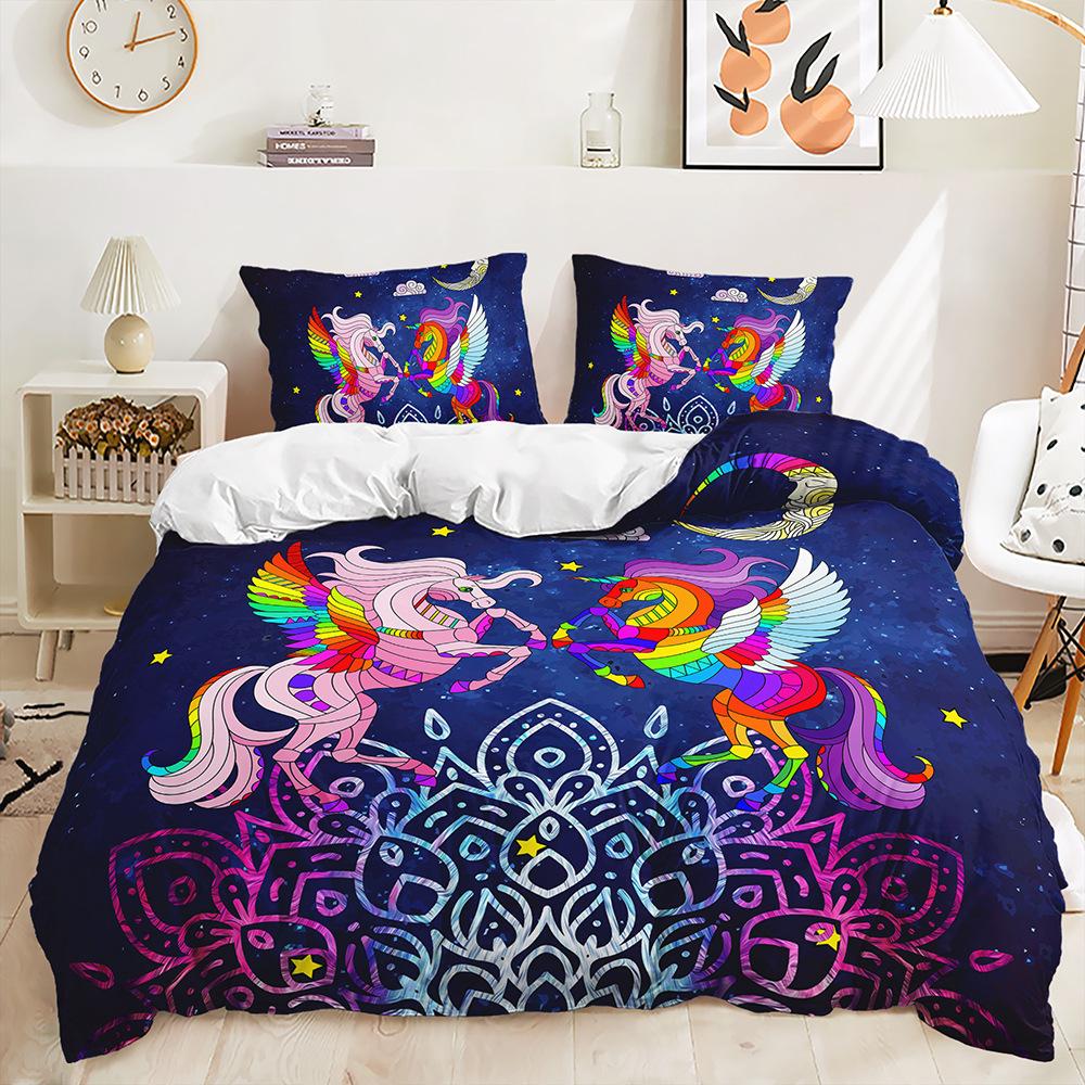 Three-Piece Dream Unicorn Quilt Cover Digital Printing Three-Piece Bedding