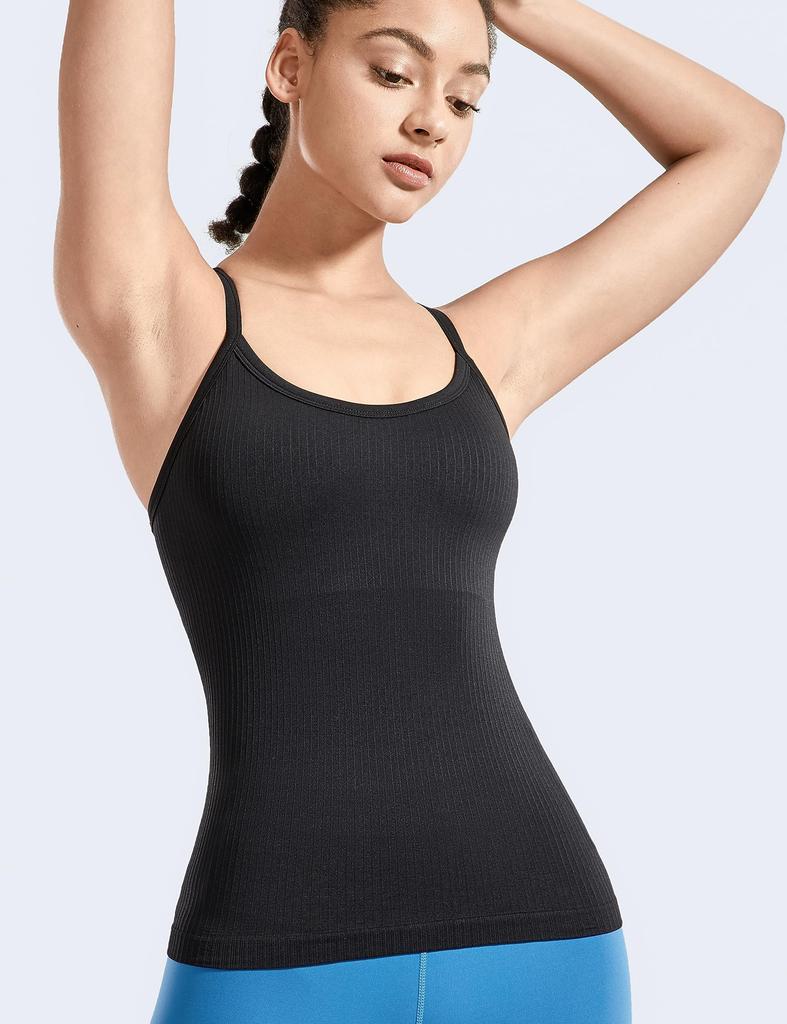 CRZ YOGA Yoga Tank Sport Rippstrick Fitness Größe L Damen Top, Trägertop, Schnelltrocknend, Strick, Gepolstert, Y-Rücken, Top, Schwarz,
