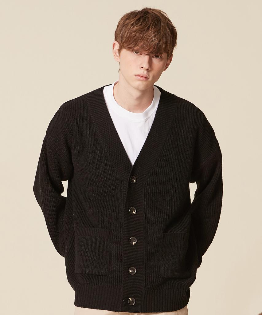 BLOND9 Basic Rib Knit Cardigan_Black