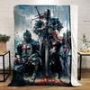 Medieval Knight Battle Print Flannel Blanket, Modern Digital Art Throw, All Season Soft for Sofa Office Nap, Unique Home Decor
