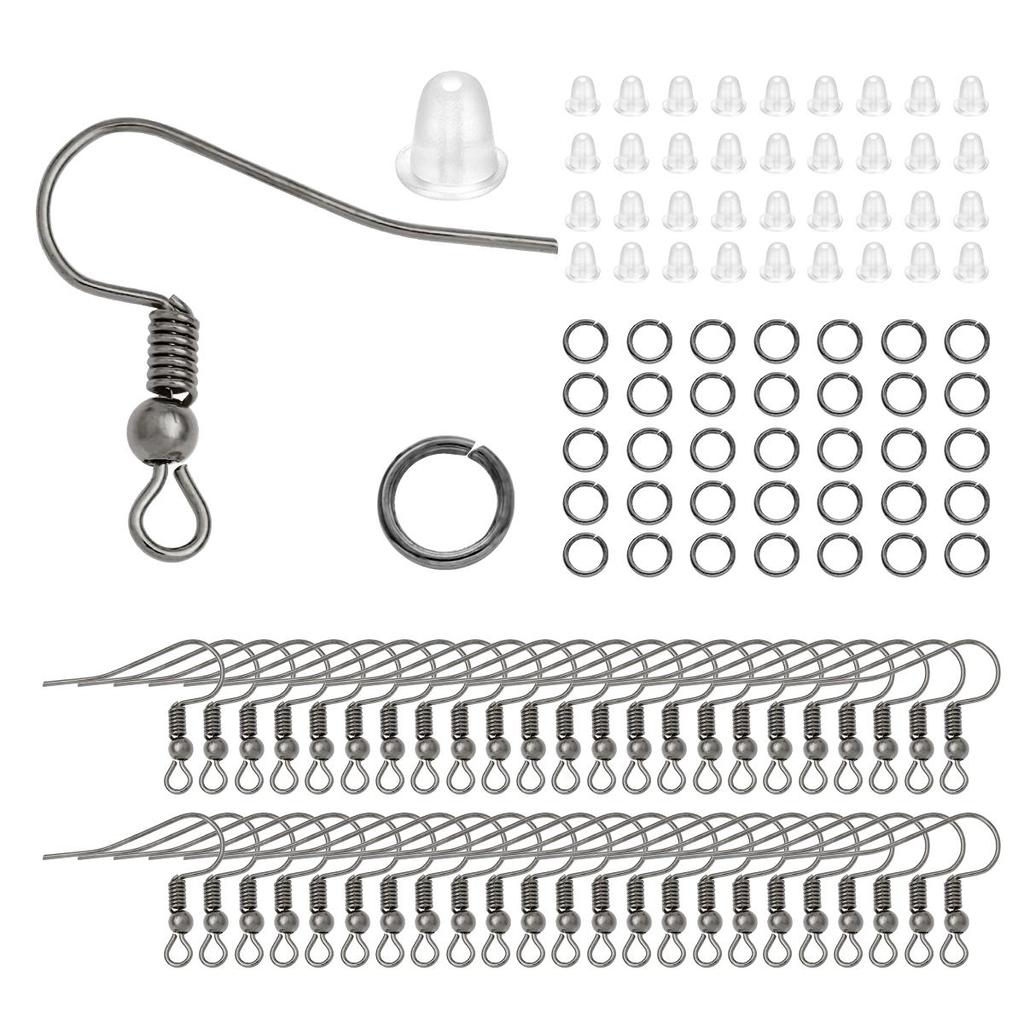 300pcs/Set Hypoallergenic Earring Hook Kit Mix-color Ear Wires Fish Hooks Open Jump Rings Earplugs For Earring Making Repair