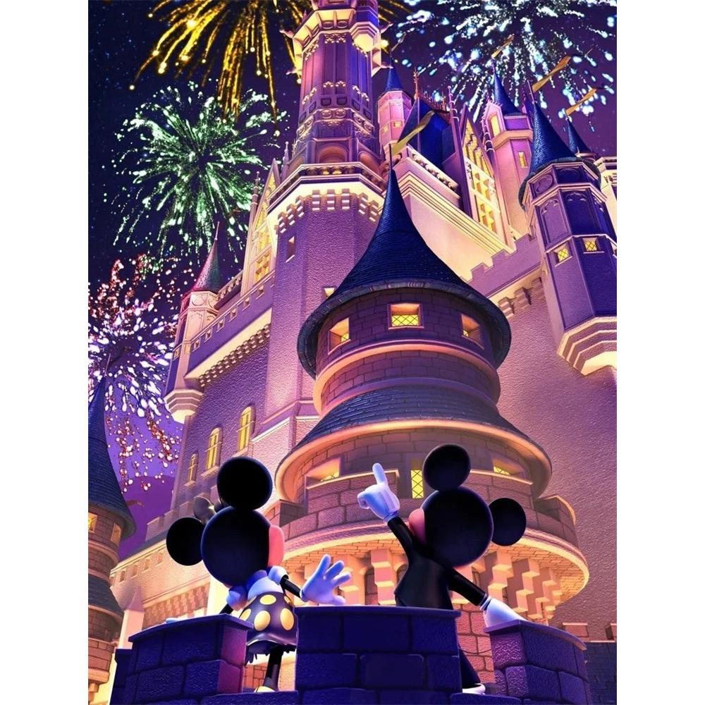 

Disney Diamond Painting Mickey and Minnie Mouse Disney Castle Fireworks Romantic Illustration DIY Handmade 5D MosaicEmbroideryHobbyGift HomeDecoration Round 20x30cm