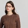 Damen Retro Zopfmuster Faux Zweiteiler Polo Pullover