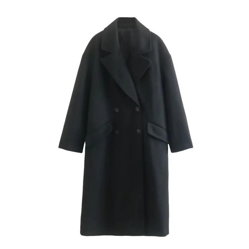 Womens Wool Blend Oversized Trench Coat Longline Casual Outerwear In Black Khaki Beige Gray
