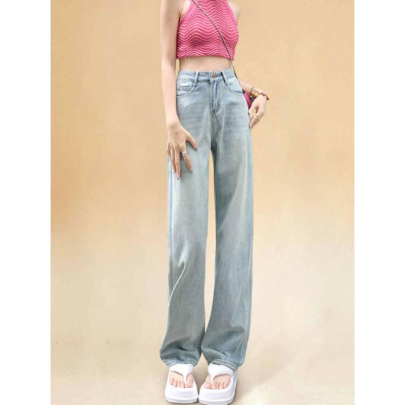 Women s High-Waisted Light Narrow-Leg Jeans, Spring/Autumn 2026: Thin, Loose, Drapey, Straight-Leg Pants S