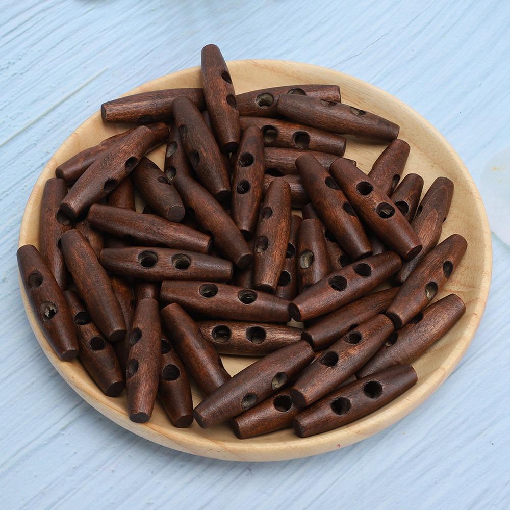 50Pcs 2.0x0.5in 2 Holes Buttons Olive Shape Sewing Buttons Wood Toggle Buttons  DIY Clothing