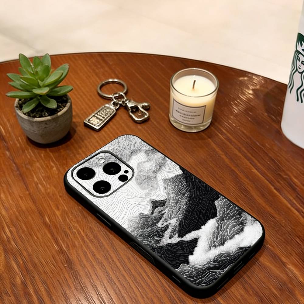 Black Mountain INS Design Phone Case Soft Silicone black For IPhone 17 16 15 14 13 12 11 X XR Plus Pro Max Plus