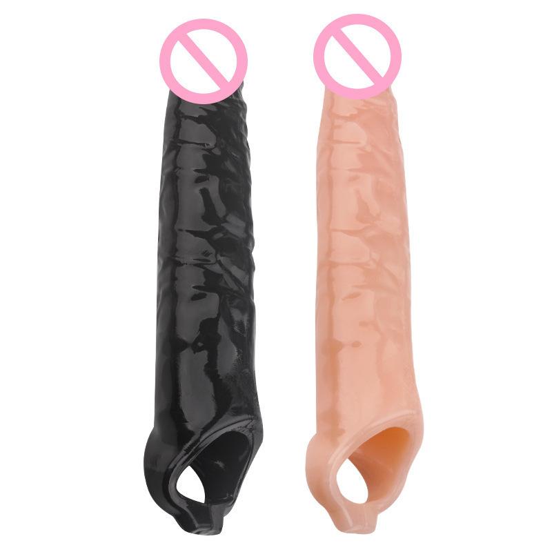 Extra Long plus Size Exotic Condom Men's Thick Penis Ring Lock Essence Glass Dildo Sets of Flexible Glue Adult Supplies
