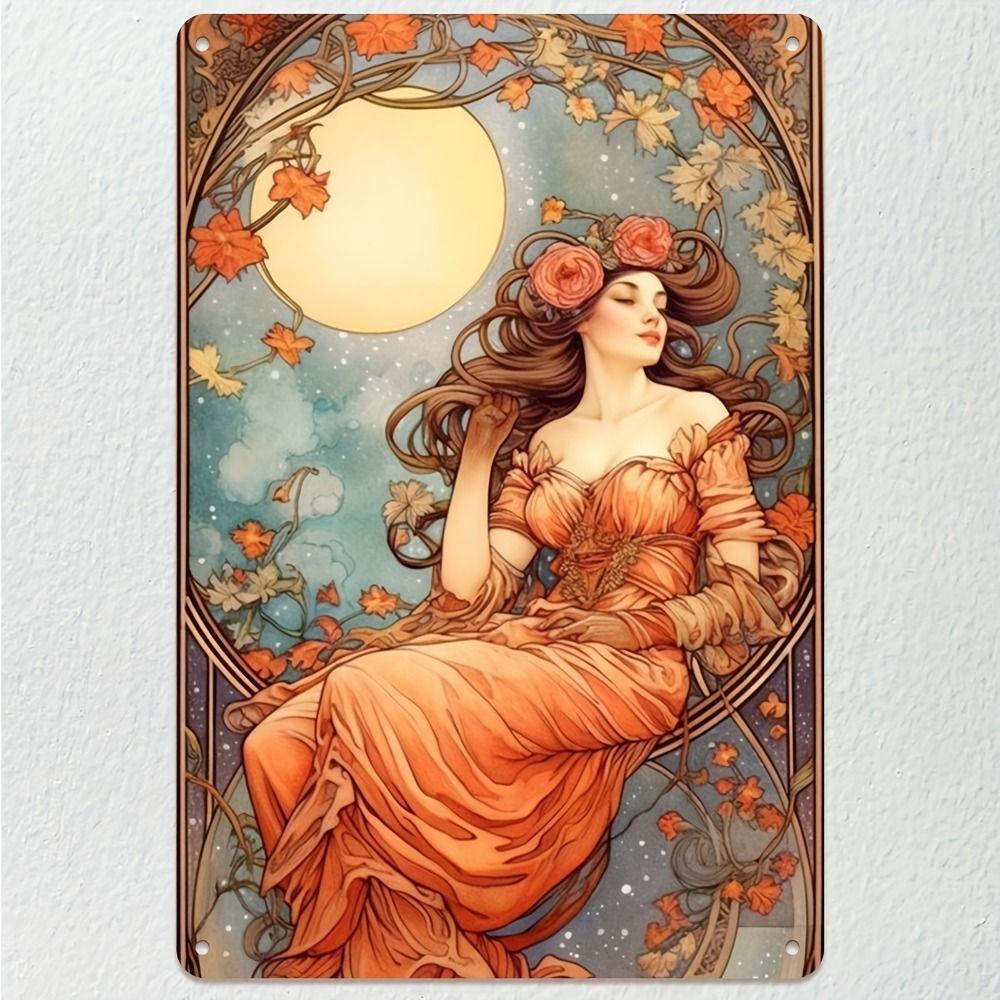 Vintage Art Nouveau Woman Tin Sign Retro Metal Panel Home Bar Cafe Decor