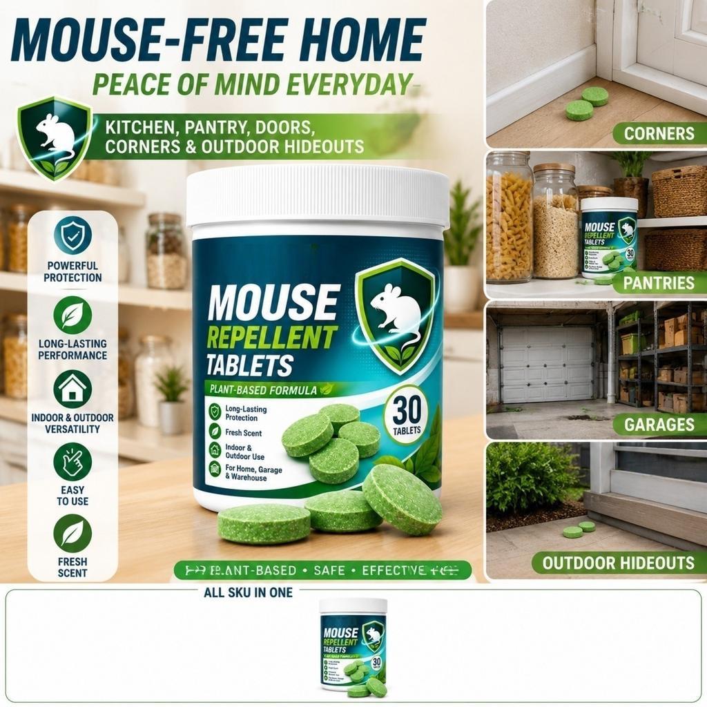 Mouse Repellent Tablets Plant-Based Formula Long-Lasting Protection for Indoor Outdoor Use Garage Warehouse Storage Room