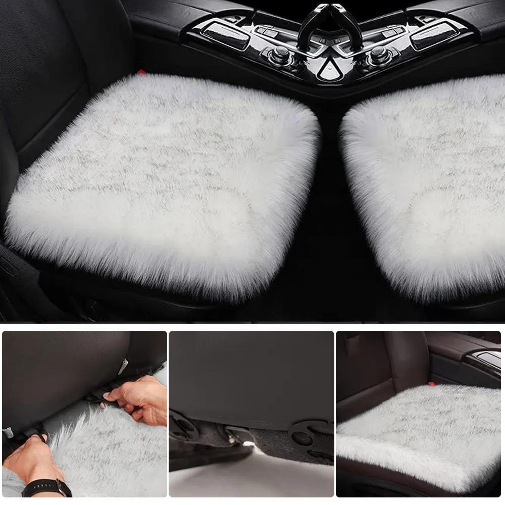 1Pc Fashion Warm Car Seat Cover Plush Winter White Universal Automotive Interior Faux Wool Universal Car Seat Cushion Warm