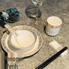 Zhebu Gold Rim Bone China 4-Piece Dining Set