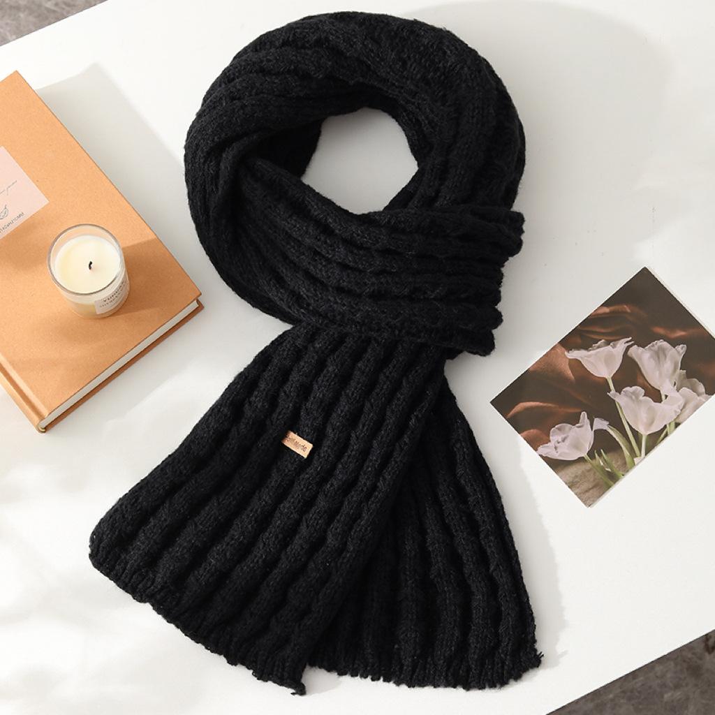 Winter Women's High-End Knitted Wool Scarf Korean Style Versatile Solid Color Warm Neck Warmer Thickened Couple Student Scarf