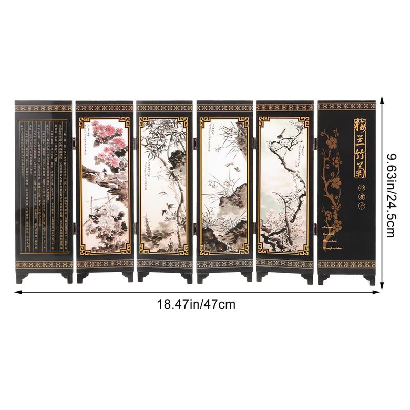 Mini Size Wooden Folding Screen Retro Nament Bedroom Living Room Decor Six Panel Partition Wall Dividers Privacy Room Separator