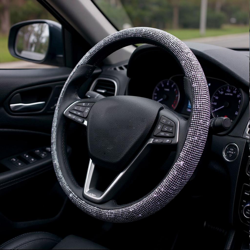 Car Steering Wheel Cover, Suitable For 15 Inch Diameter, Shiny Crystal Diamond Steering Wheel Protective Cover